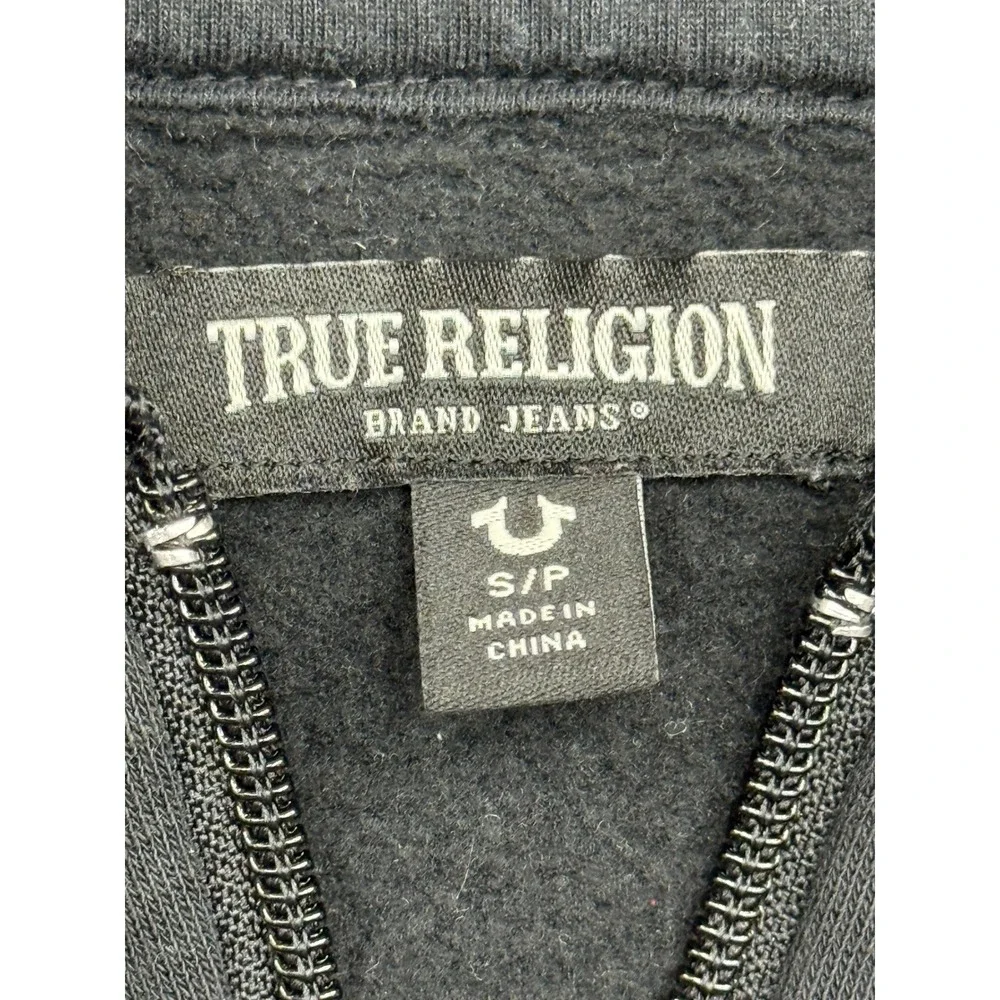 True Religion Mens Buddha Logo Zip Up Hoodie Black Gold‎ Graphic Sweatshirt S